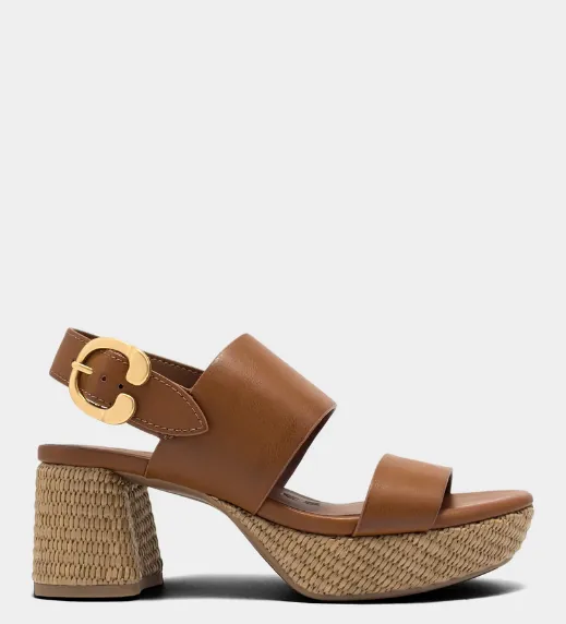 Camera Tan Faux Burnished Calf Platform Sandals